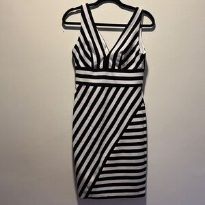 Bisou Bisou Asymmetrical Black and White Dress